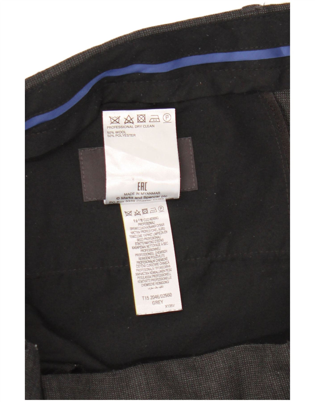 Marks & Spencer Pantalon de costume slim sur mesure pour homme W36 L33 Laine à carreaux gris