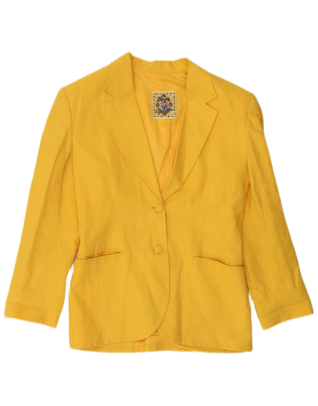 POP 84 Veste Blazer 2 Boutons Femme UK 12 Lin Jaune Moyen