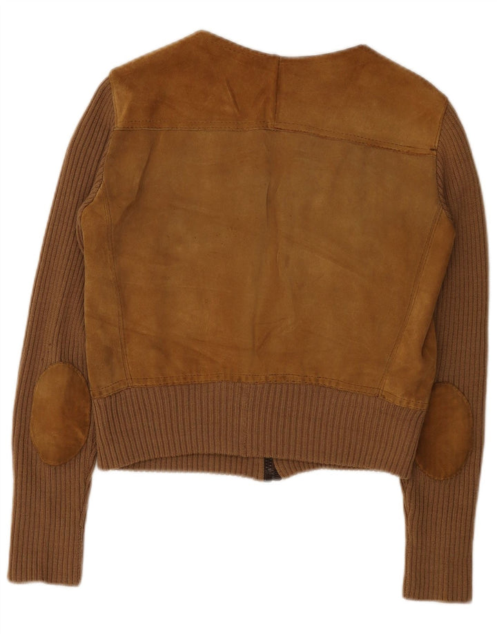 veste en daim crop femme vintage UK 14 brun moyen