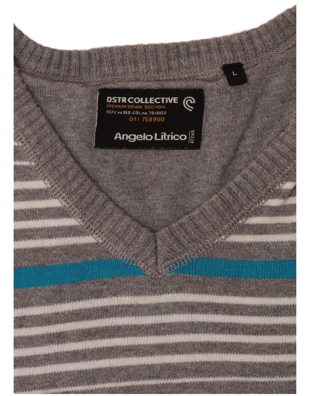 ANGELO LITRICO Pull col V pour Homme Large Rayé Gris