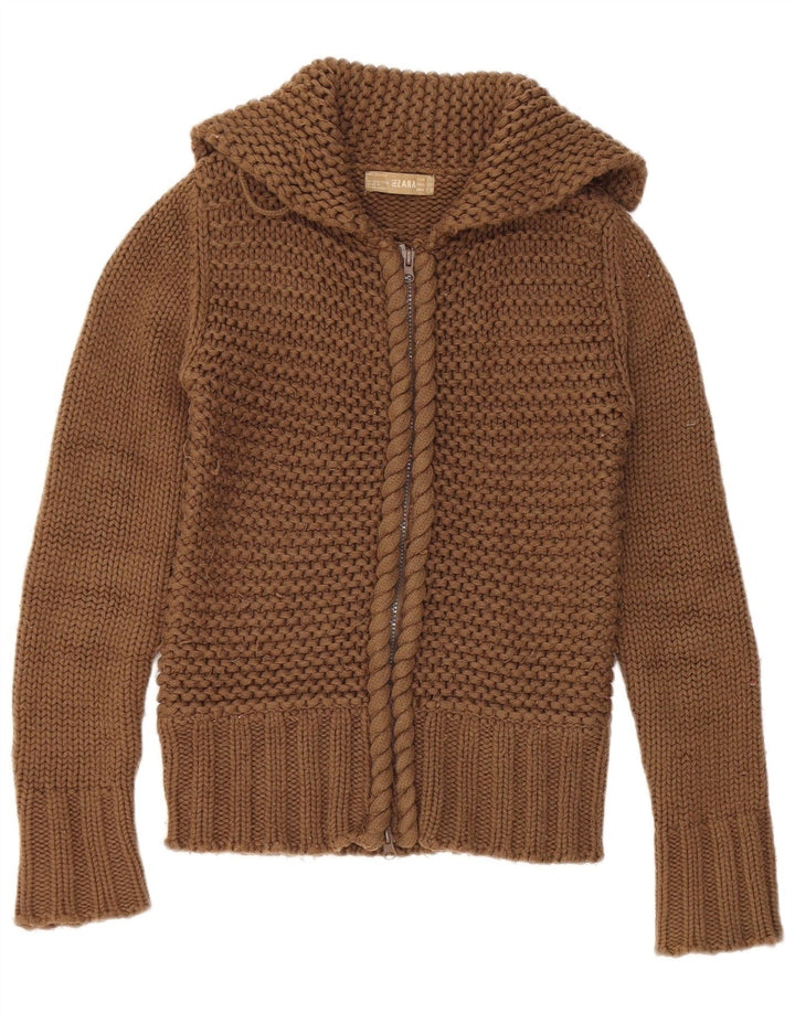 Zara Cardigan à capuche pour femme UK 12 Marron moyen