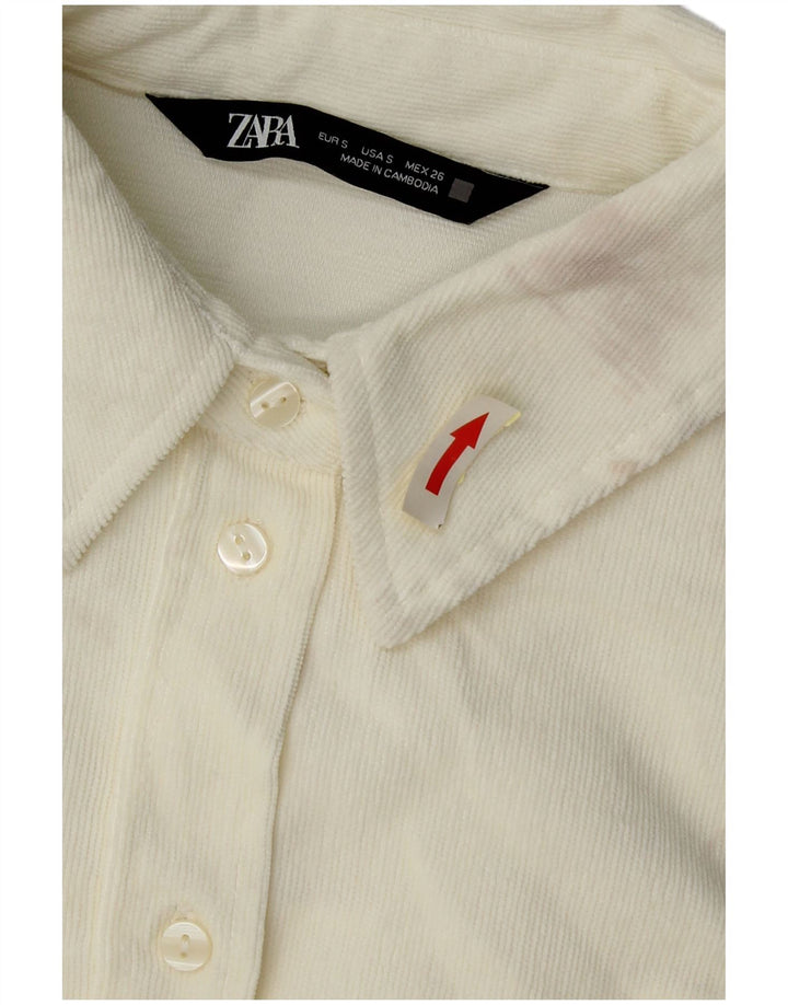 Zara Chemise surdimensionnée en velours côtelé pour femme UK 10 Petit polyester blanc cassé