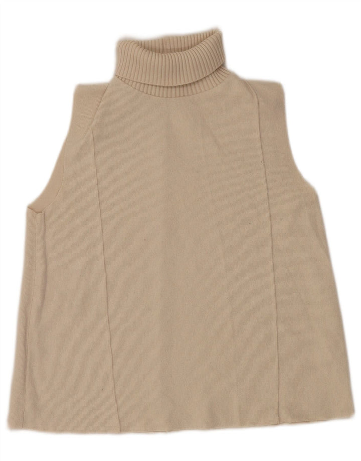 Zara Débardeur à col roulé pour femme UK 14 Medium Off White Polyester