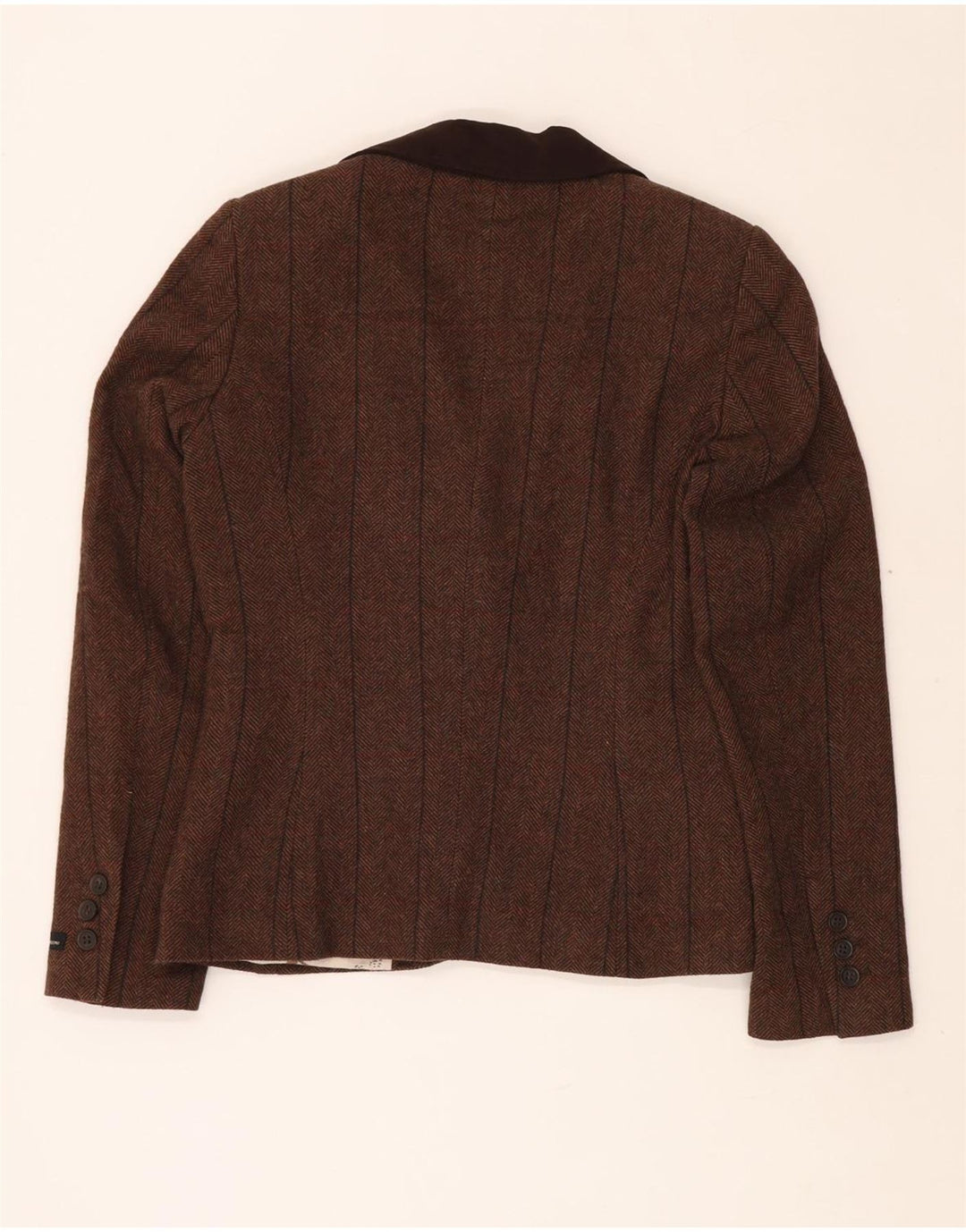 BARBOUR Veste Blazer 1 Bouton Femme UK 10 Petite Laine à Chevrons Marron