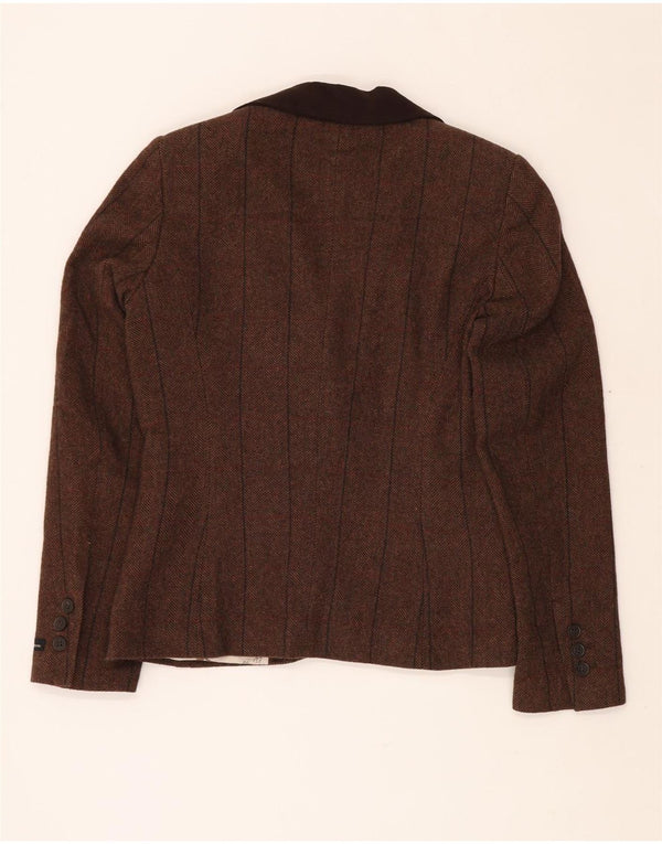 BARBOUR Veste Blazer 1 Bouton Femme UK 10 Petite Laine à Chevrons Marron