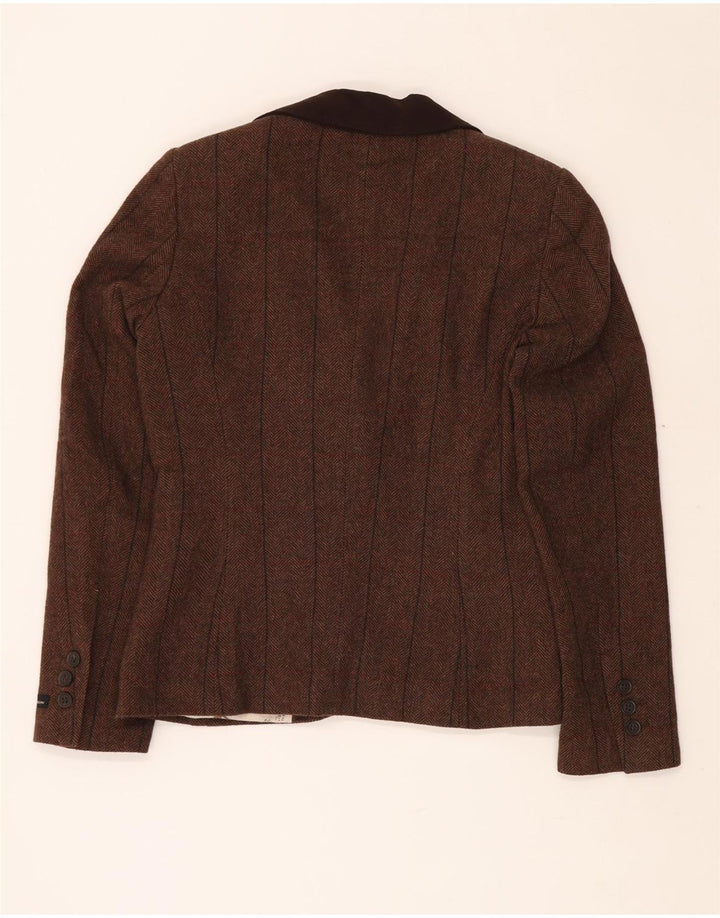 BARBOUR Veste Blazer 1 Bouton Femme UK 10 Petite Laine à Chevrons Marron