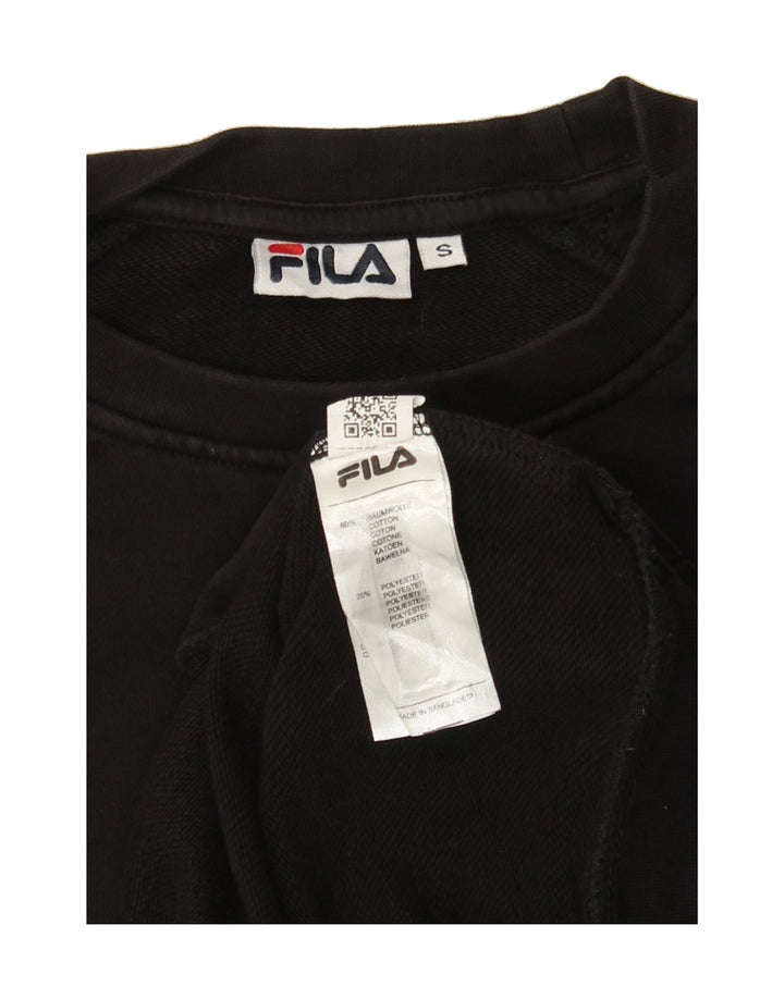 FILA Mens Graphic Sweatshirt Jumper Small Black Cotton Vintage Fila and Second-Hand Fila from Messina Hembry 