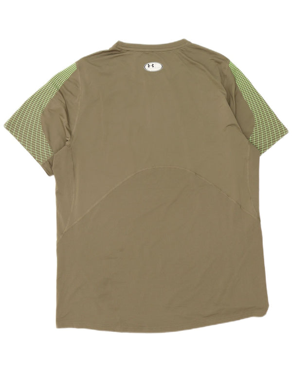 Under Armour Heat Gear T-Shirt Top XL Homme Kaki Géométrique