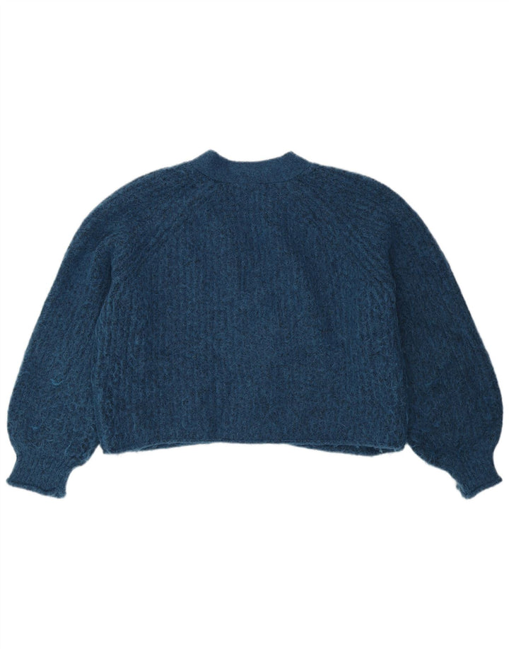 Zara Womens Oversize Crop Cardigan Pull UK 10 Petit Bleu Polyester