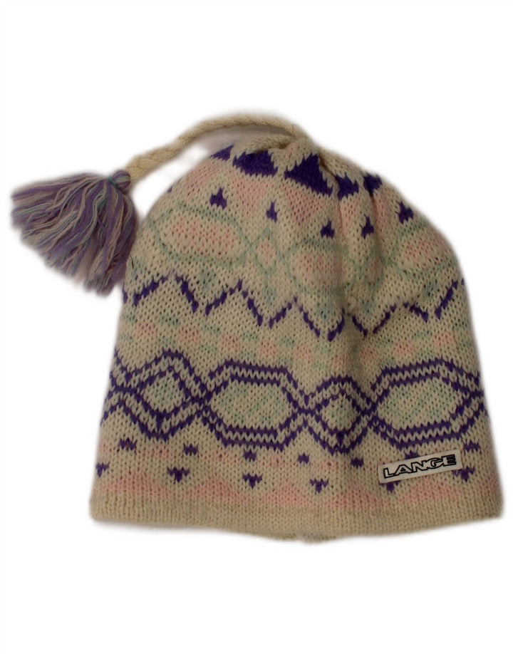 vintage Womens Beanie Hat One Size Off White Fair Isle Laine