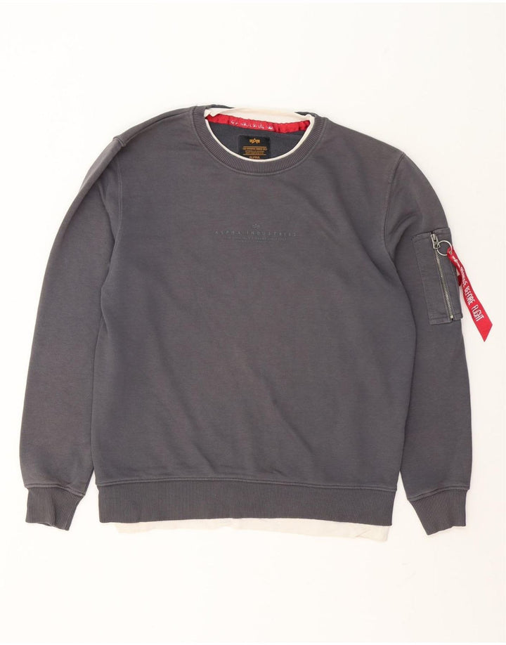 Alpha Industries Sweat-shirt graphique pour homme Petit gris Coton