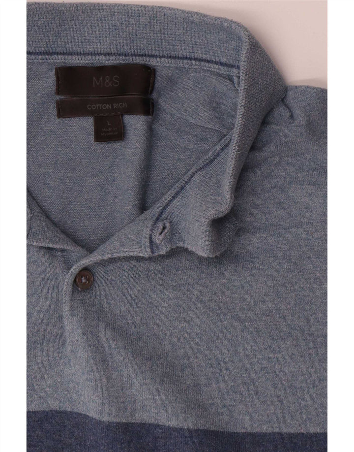 Marks & Spencer Pull à col polo pour homme Taille L Bleu Colorblock