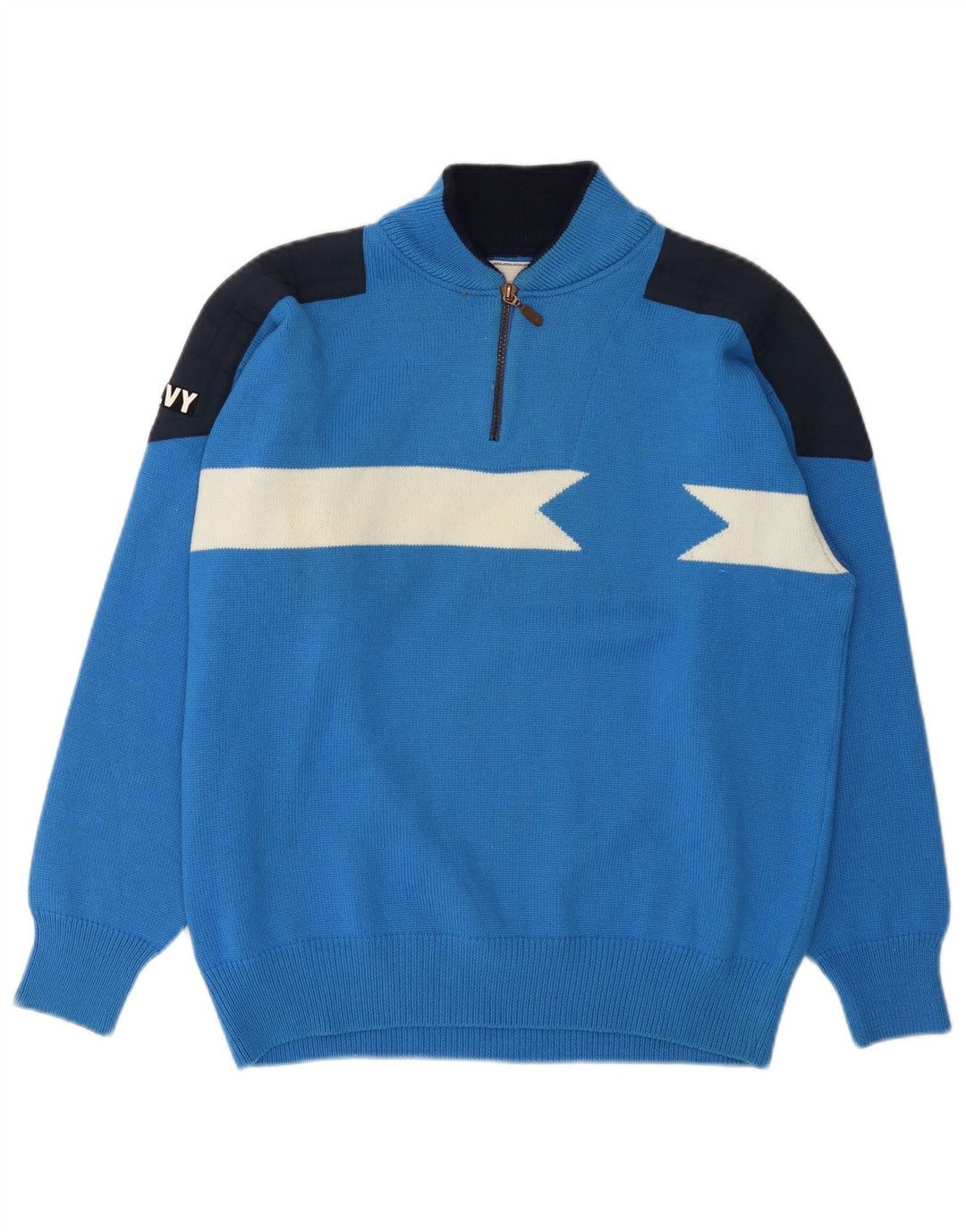 SILVY Pull graphique à col zippé pour homme IT 50 Bleu moyen Colourblock