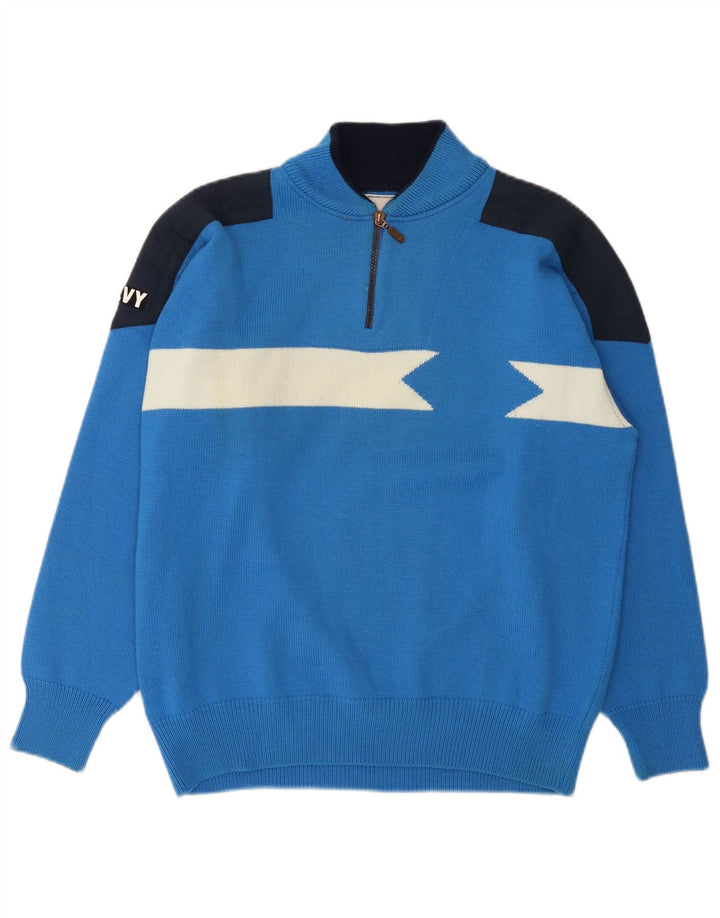 SILVY Pull graphique à col zippé pour homme IT 50 Bleu moyen Colourblock