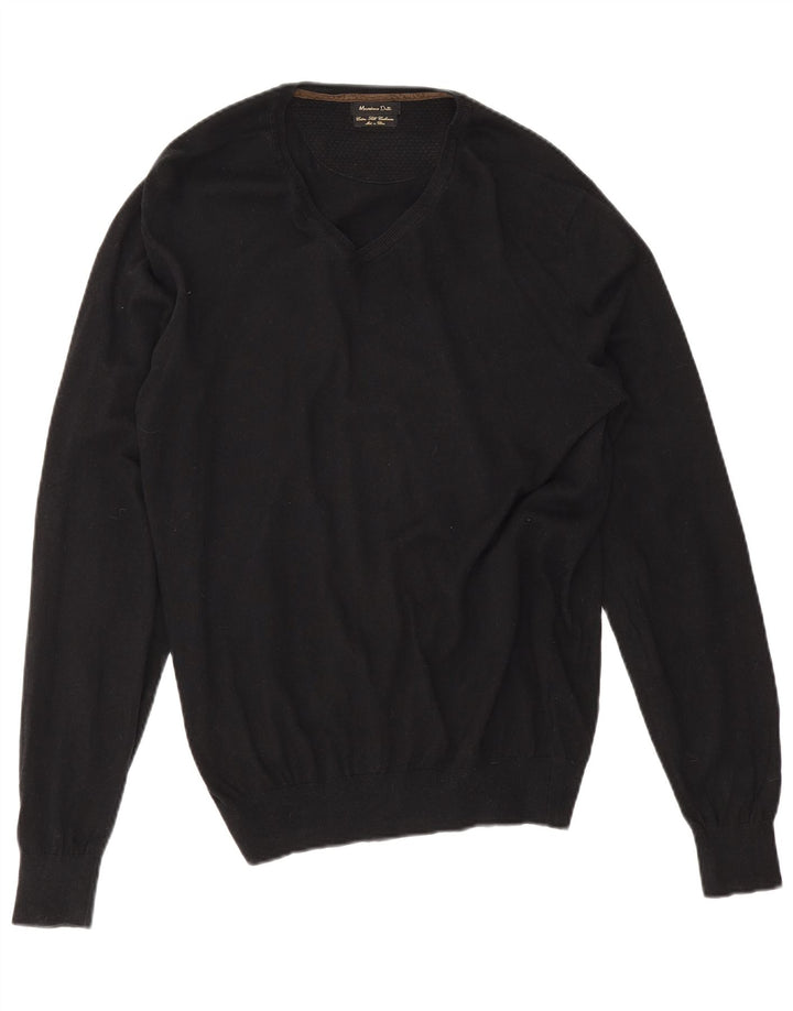 Massimo Dutti Pull col V Homme XL Noir Coton