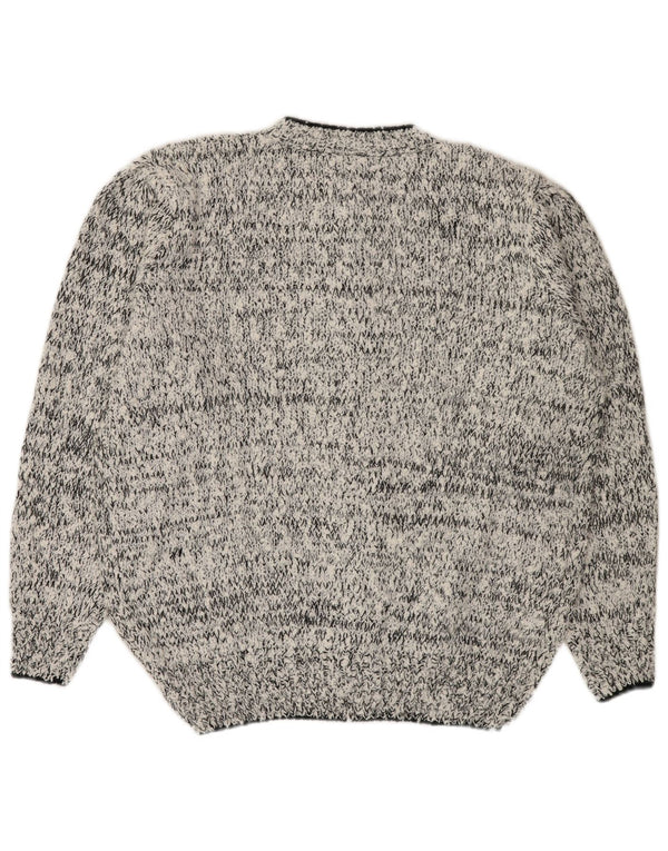 VINTAGE Femme Cardigan surdimensionné Pull IT 50 XL Gris Floral Polyacrylique