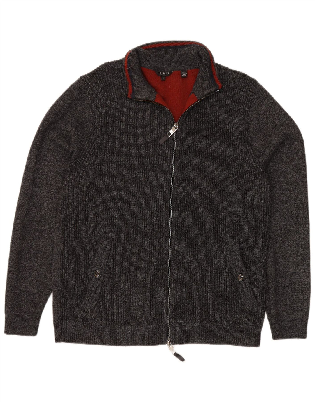 TED BAKER Pull Cardigan Homme Taille 4 Grand Gris Polyester