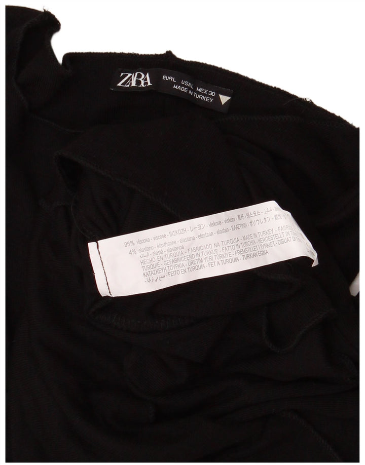 Zara Womens Crop Top Manches Longues UK 14 Large Noir Viscose