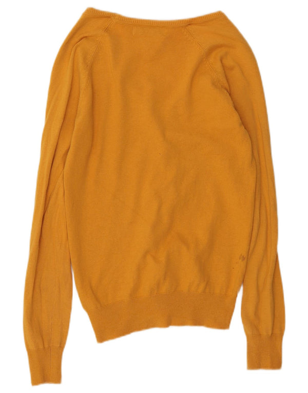 Zara Pull col en V pour femme UK 16 Large Jaune Coton