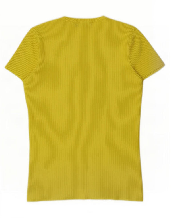 Zara Femme T-Shirt Top UK 10 Petit Jaune Viscose