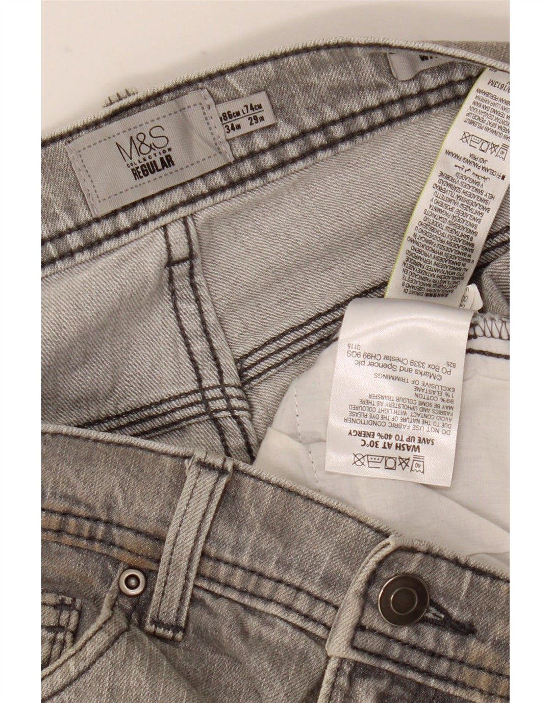 Marks & Spencer Jean droit régulier pour homme W34 L29 gris coton