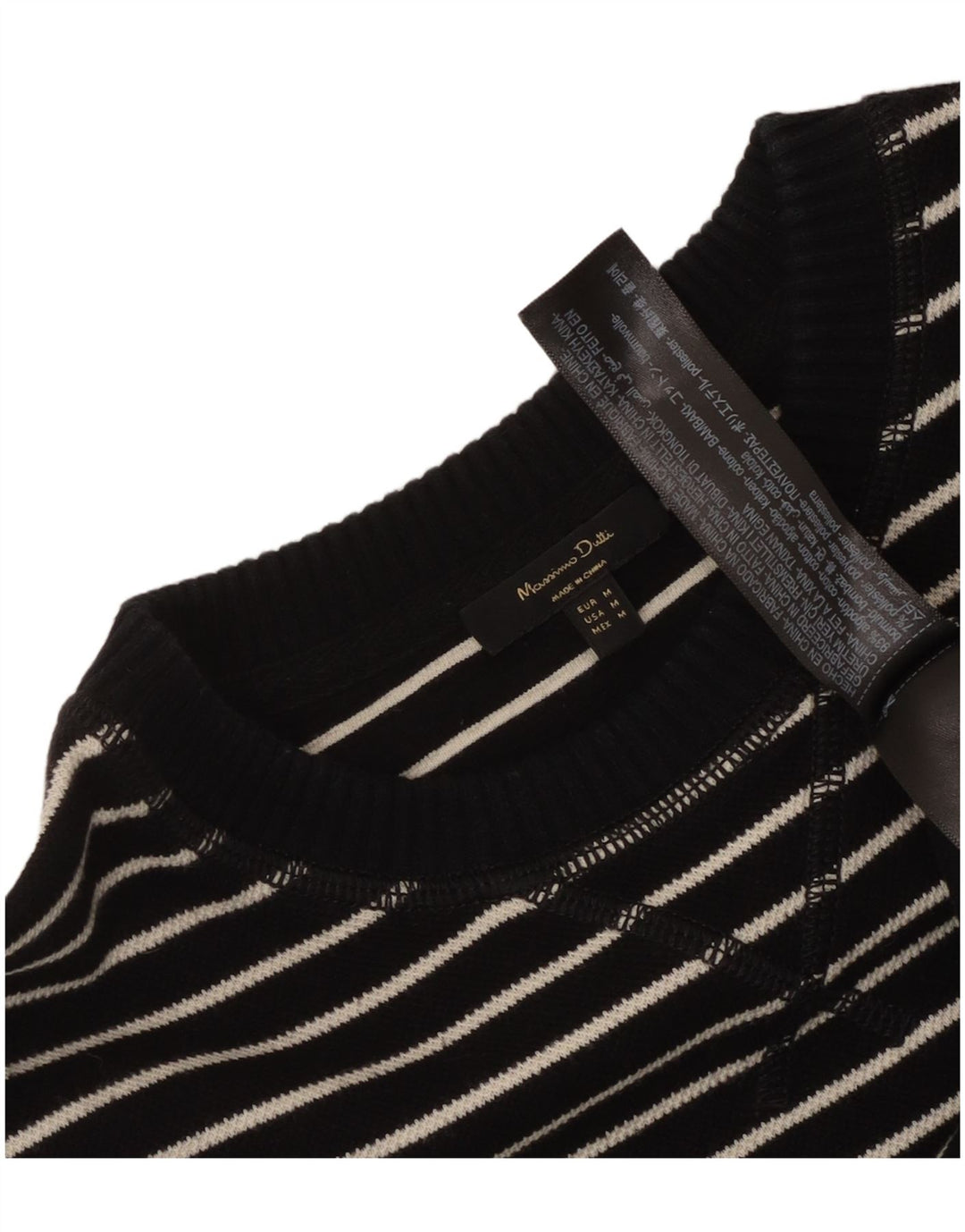 Massimo Dutti Haut à manches longues pour femme en coton rayé noir moyen UK 44