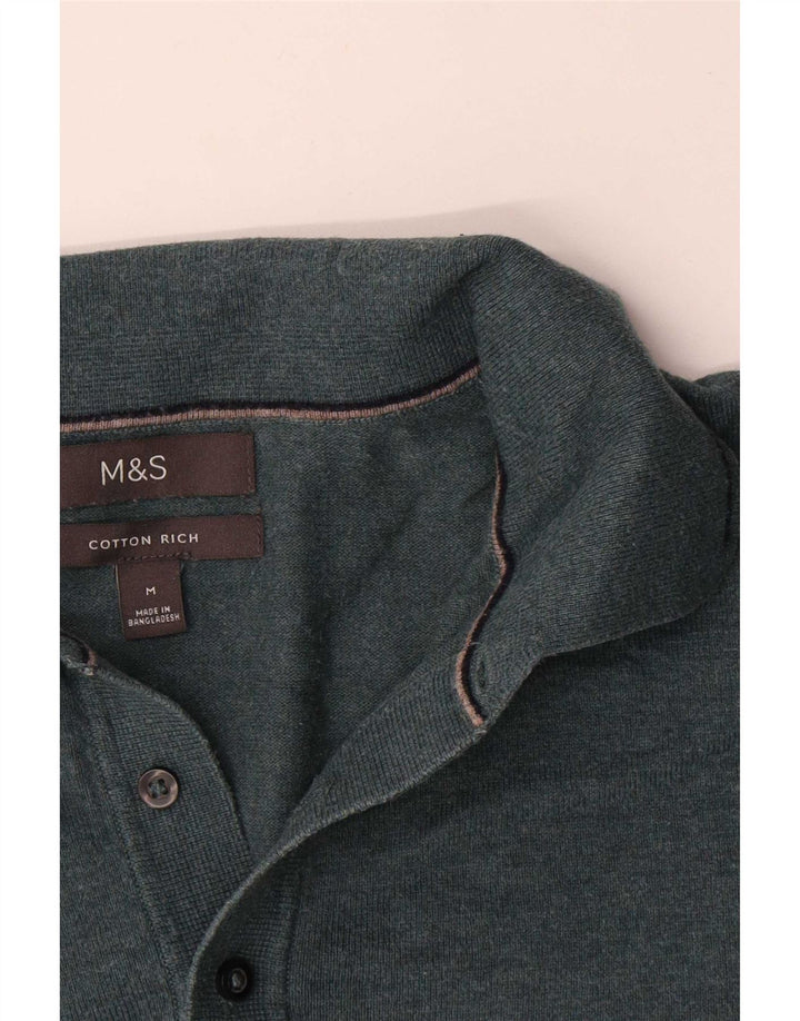 Marks & Spencer Pull Col Polo Homme Vert Moyen Coton