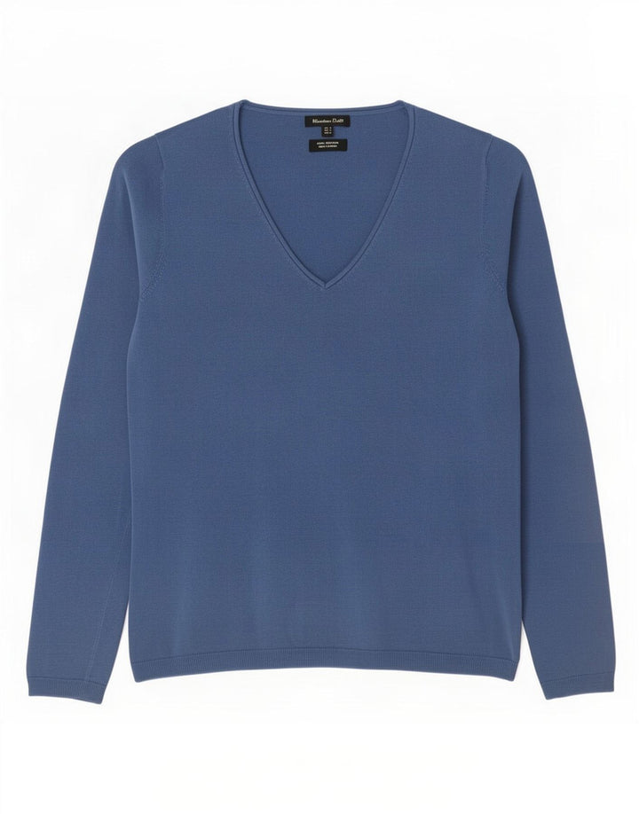 Massimo Dutti Pull col V pour femme UK 10 Petit Bleu Coton