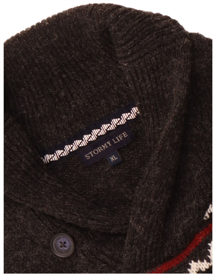 vintage Homme Col Châle Pull Pull Gris Moyen Fair Isle