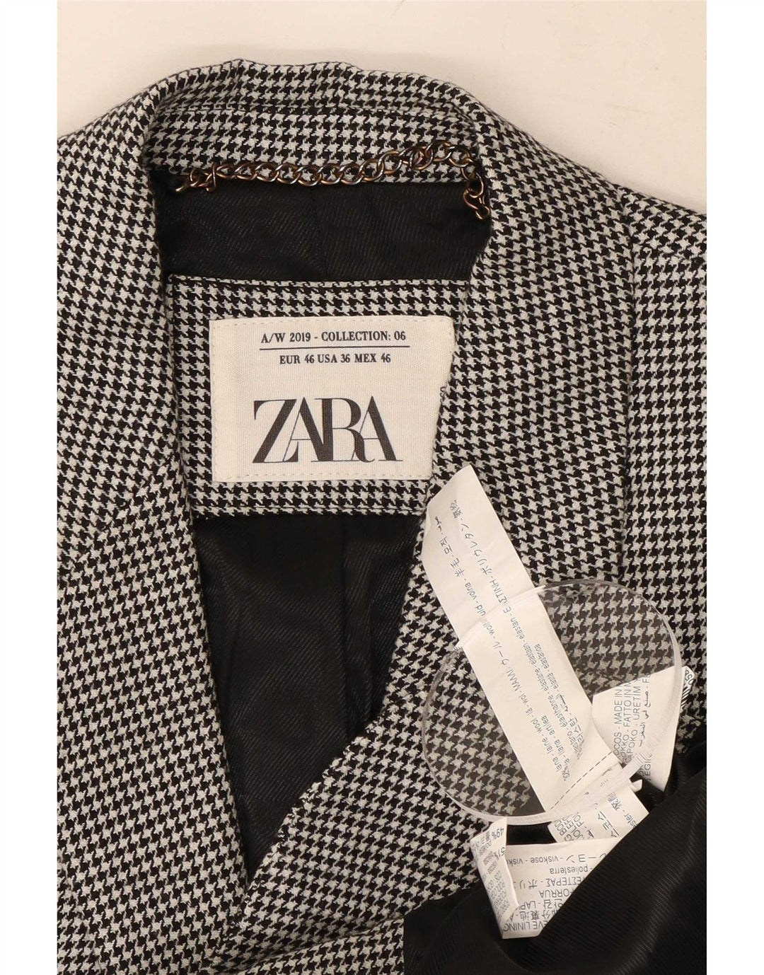 Zara Veste blazer à 2 boutons pour homme EU 46 Petite laine pied-de-poule noire