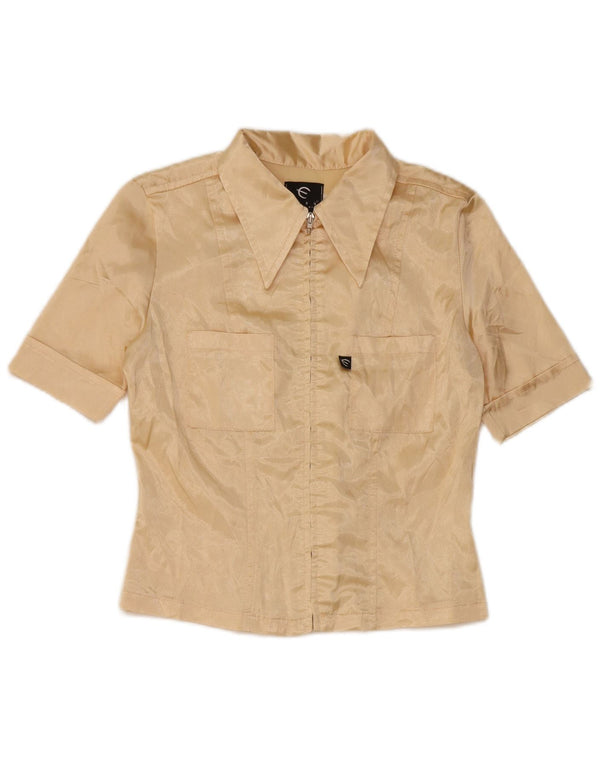 Easy Womens Crop Short Sleeve Shirt Blouse UK 10 Petit Beige Polyester