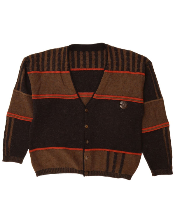 vintage Mens Cardigan Pull Grande Laine Colorblock Marron