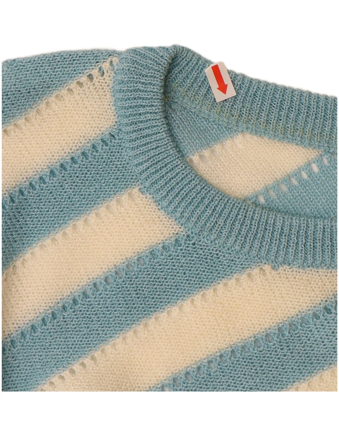 VINTAGE Femme Crew Neck Jumper Pull UK 14 Grand Bleu Rayé
