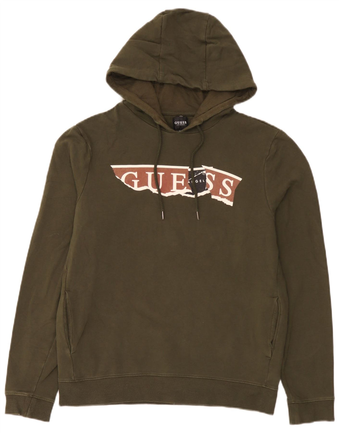 Guess Pull à Capuche Graphique Homme Kaki Moyen Coton