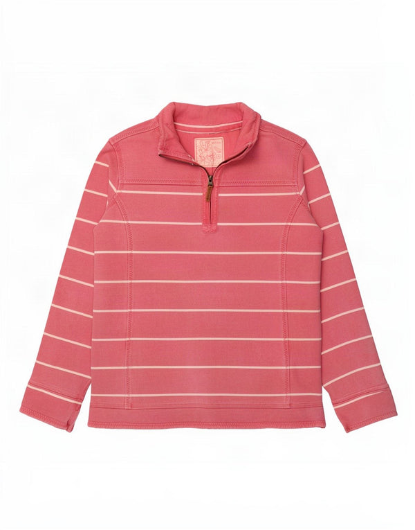Fat Face Sweat-shirt à col zippé pour femme UK 16 Grand coton rayé rose