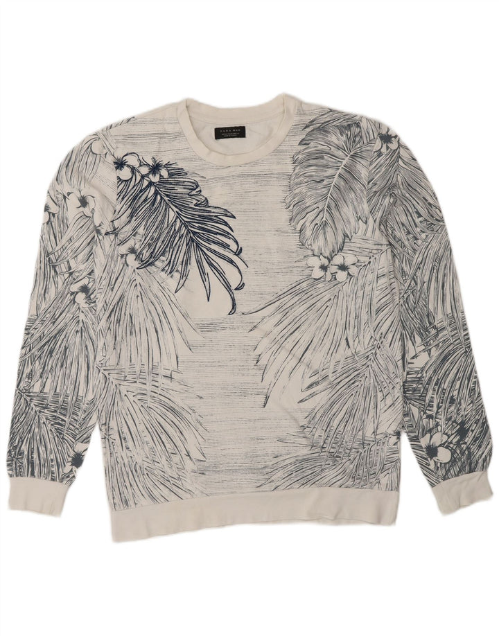Zara Homme Sweatshirt Jumper Medium Blanc Floral Coton