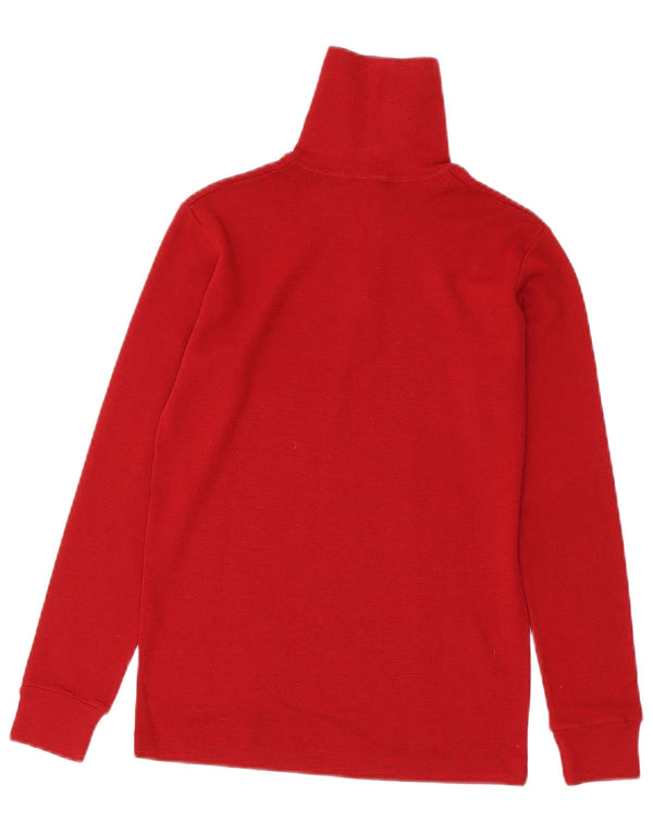 vintage Femmes Zip Neck Top Manches Longues UK 6 XS Rouge Nouvelle Laine