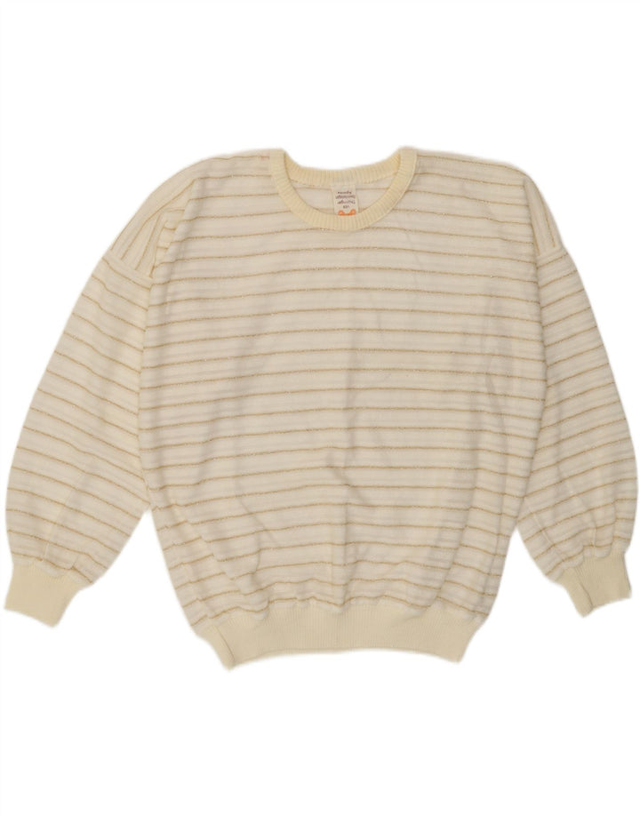 vintage Womens Crew Neck Jumper Pull EU 42 Grand Blanc Rayé