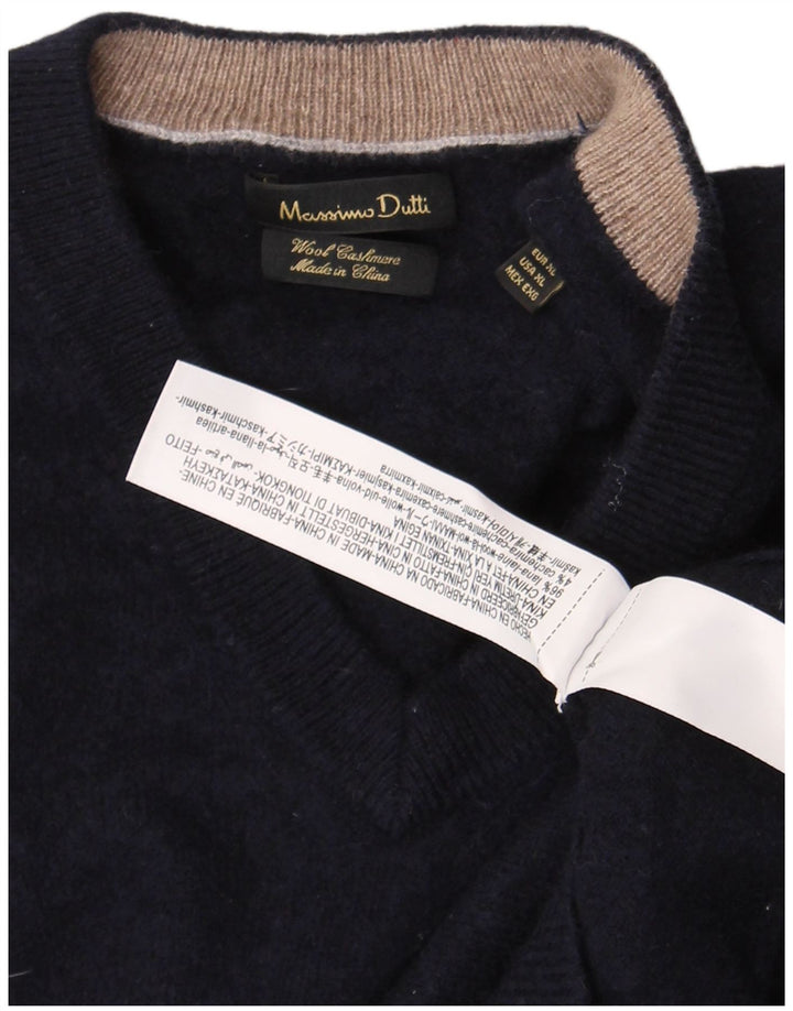 Massimo Dutti Pull col en V pour femme UK 18 XL Bleu marine Laine