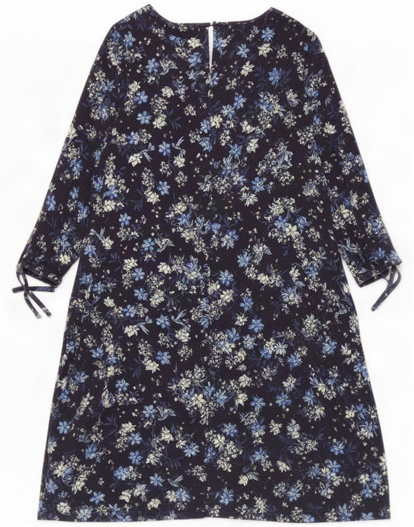 M&Co Robe trapèze à manches 3/4 pour femme UK 42 Bleu marine moyen en viscose florale