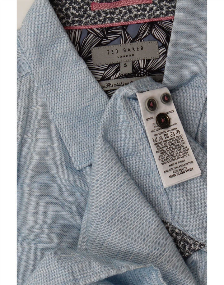 Ted Baker Chemise à manches courtes pour homme Taille 5 XL Coton moucheté bleu