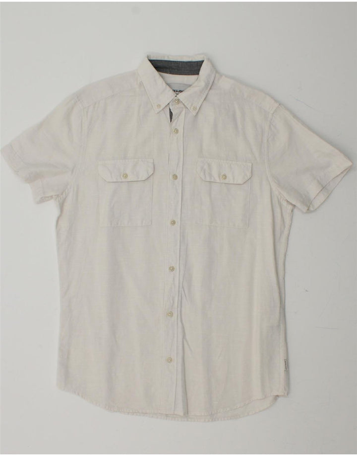 JACK & JONES Mens Core Short Sleeve Shirt Medium White Cotton Vintage Jack & Jones and Second-Hand Jack & Jones from Messina Hembry 
