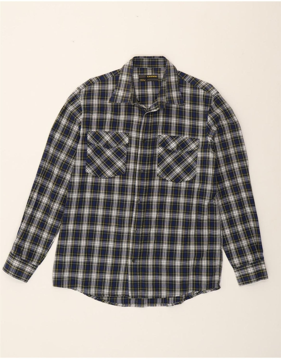 CROWN Chemise en flanelle pour homme Taille 42 Grand coton à carreaux bleu marine