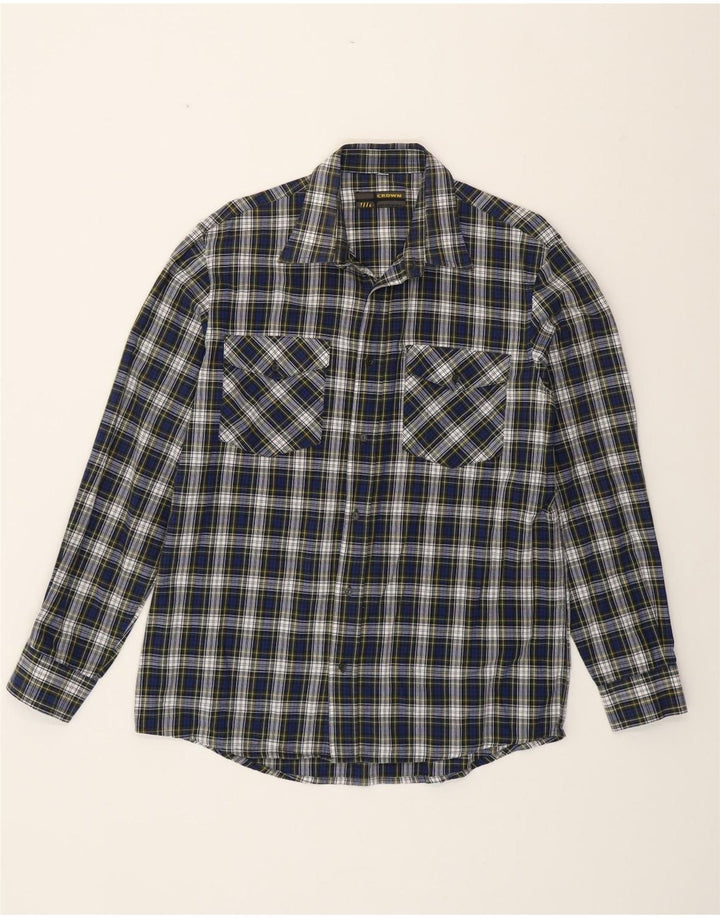CROWN Chemise en flanelle pour homme Taille 42 Grand coton à carreaux bleu marine