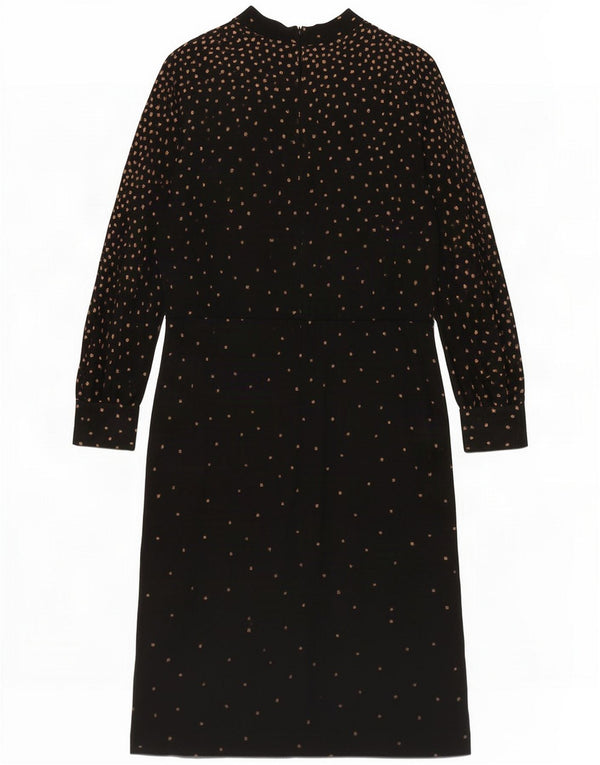 Vintage Robe longue à manches longues pour femme UK 18 XL Noir à pois