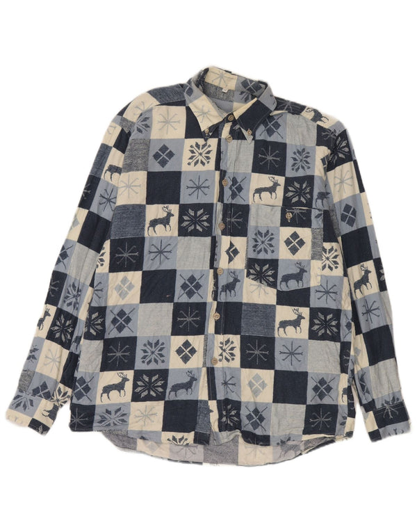 vintage Chemise en flanelle pour hommes Bleu marine moyen Fair Isle