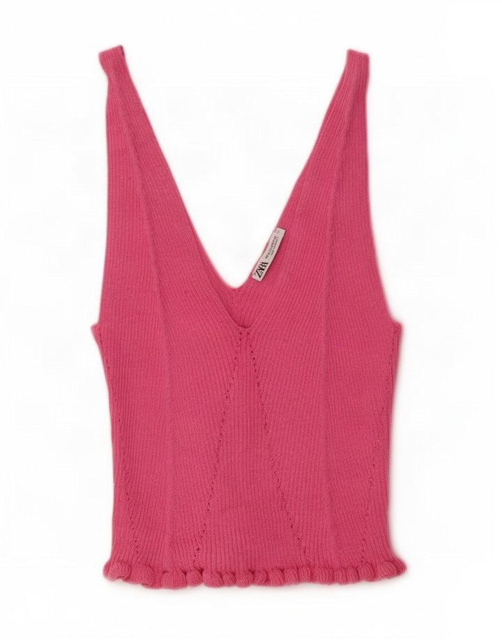 Zara Womens Knit Crop Top UK 12 Rose Moyen