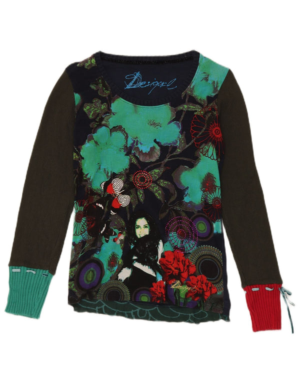 DESIGUAL Haut graphique à manches longues pour femme UK 12 Medium Multicolore Floral