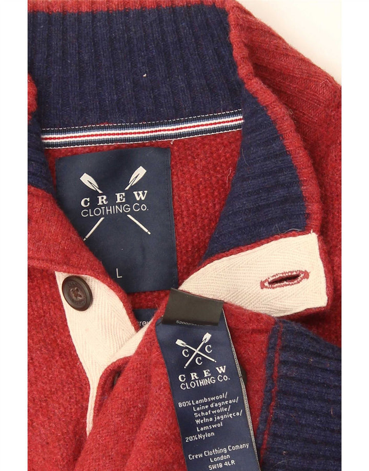 Crew Clothing Pull à col boutonné pour homme en laine d'agneau rouge Taille L
