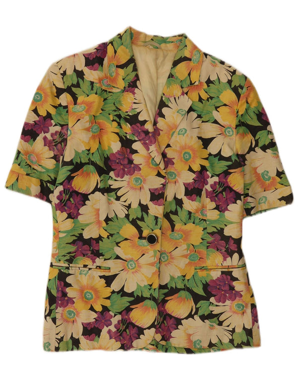 Vintage Womens Short Sleeve Blazer Jacket UK 12 Medium Multicoloured Floral